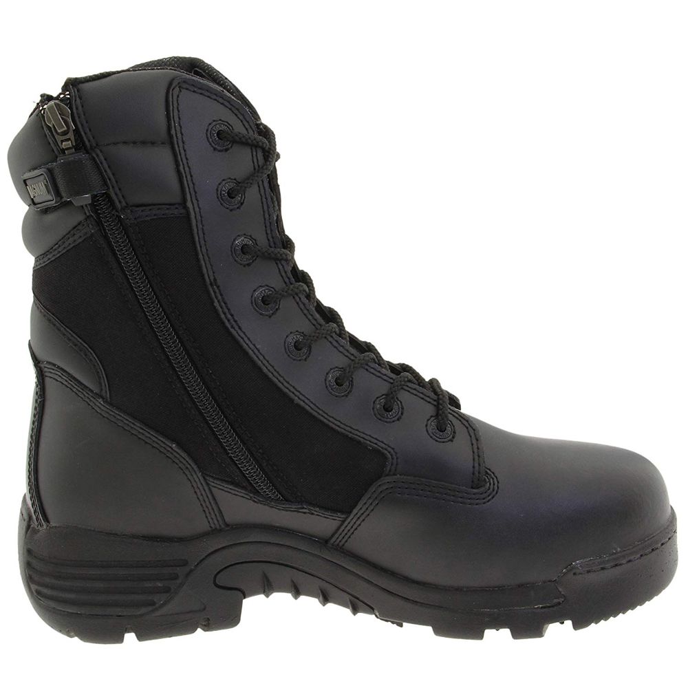 black steel toe boots with side zipper
