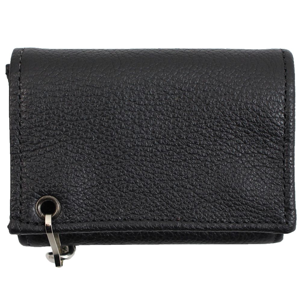 Genuine Leather Tri-Fold Wallet with Chain - Black | 0