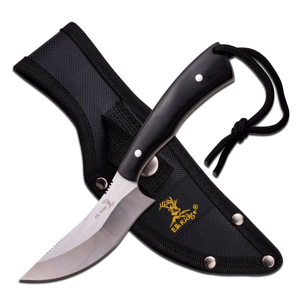 ELK Ridge ER547BK Satin Recurve Blade 7.6 Inch Fixed Knife Black