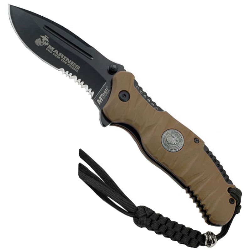 US Marine Half Serrated Rubber Coated Handle Folding Knife Camouflage.ca