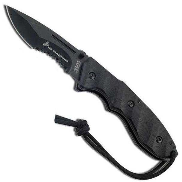USMC Elite Tactical 3.75" 4mm Thick Blade Black Handle Folding Knife camouflage.ca