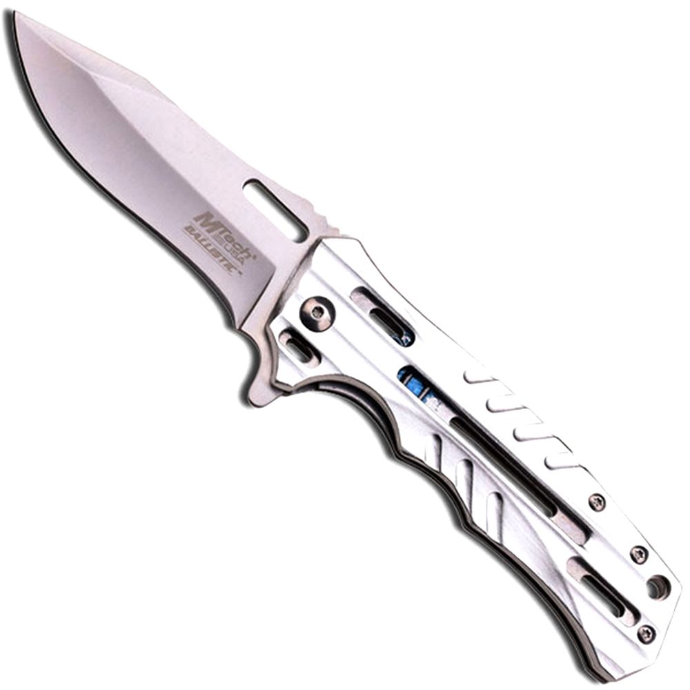 MTech USA Spring Assisted 4.5 Inch Silver Handle Folding Knife