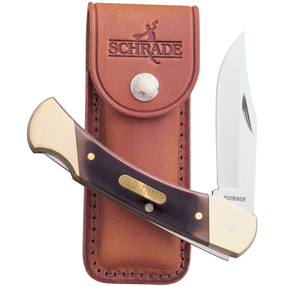 Schrade Bear Paw 5 Inches Lockback with Leather Sheath Clam Pack