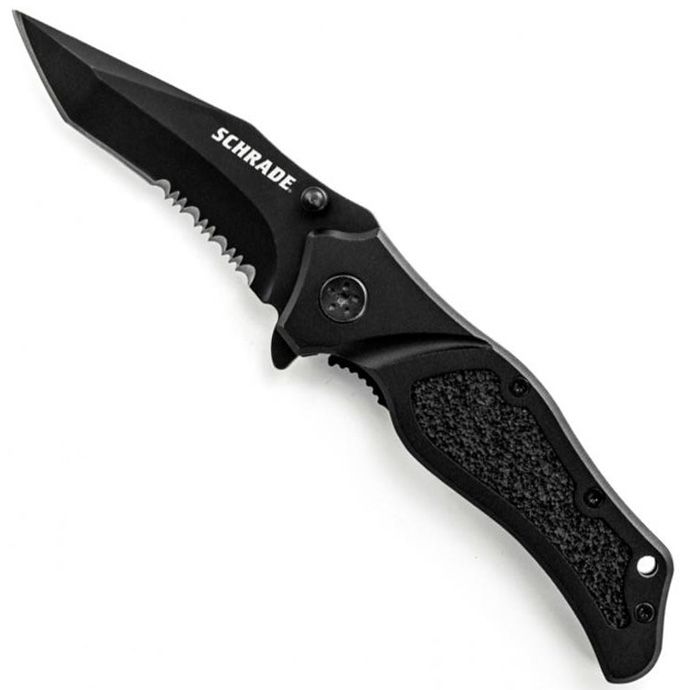 Schrade Black Stainless Steel Tanto Partially Serrated Blade Folding