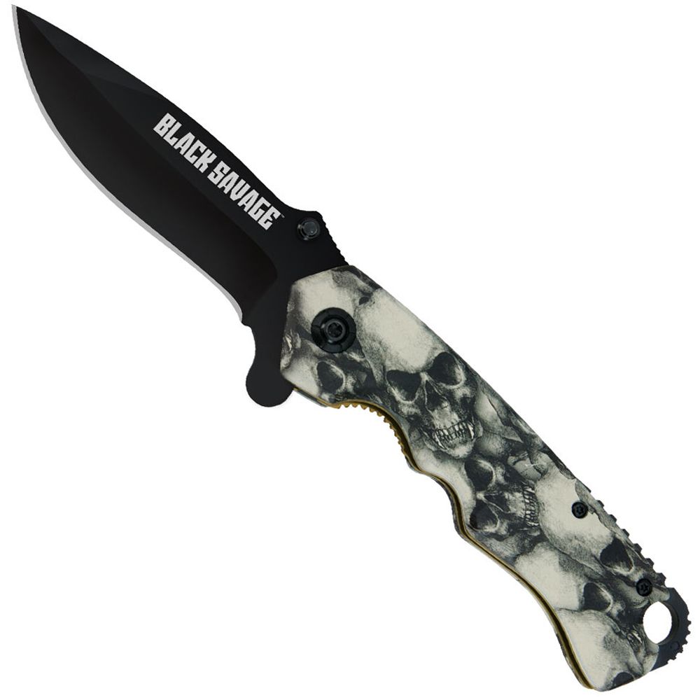 Black Savage Skull Folding Knife Camouflage.ca