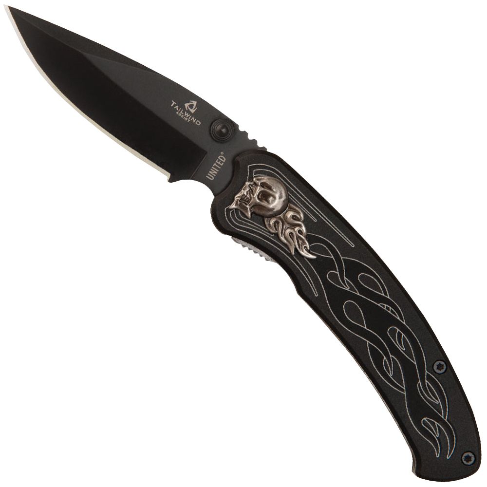 Tailwind Nova Skull Straight Edge Folding Knife Black Camouflage.ca