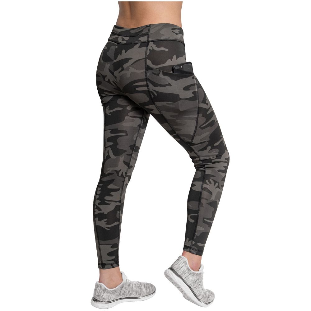 Womens Workout Performance Camo Leggings With Pockets Black Camo