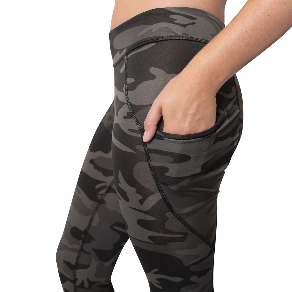 Womens Workout Performance Camo Leggings With Pockets Black Camo