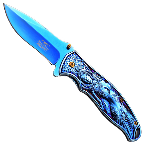 Masters Collection A019BL Blue Titanium Coated Folding Knife